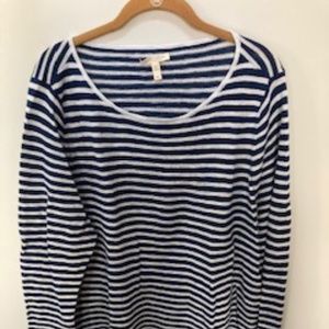 light knit navy white striped sweater